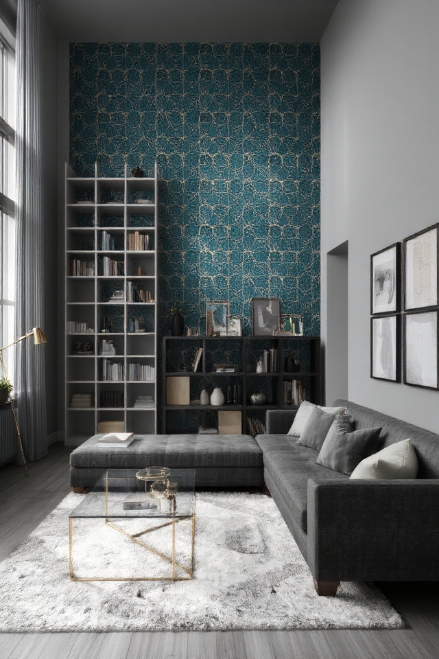 accent wallpaper on grey