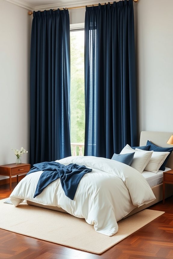blue curtains enhance ambiance