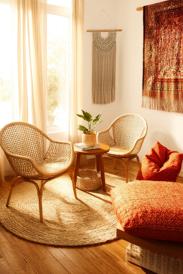 bohemian woven rustic chairs