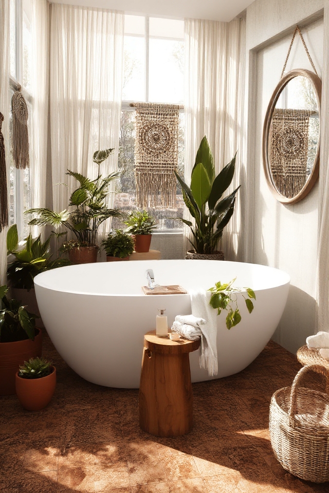 boho freestanding bathtub installation