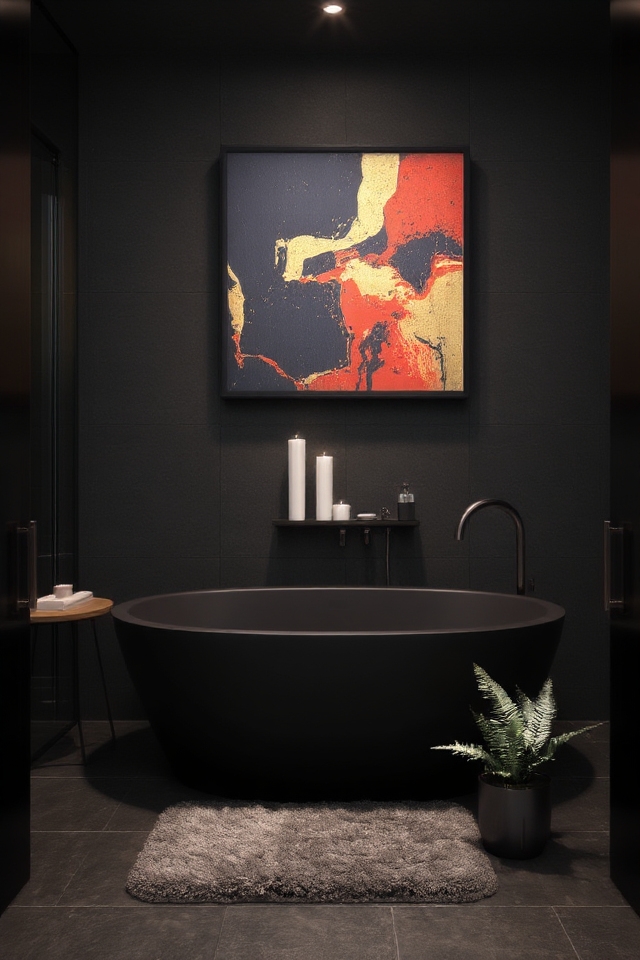 bold art enhances bathroom