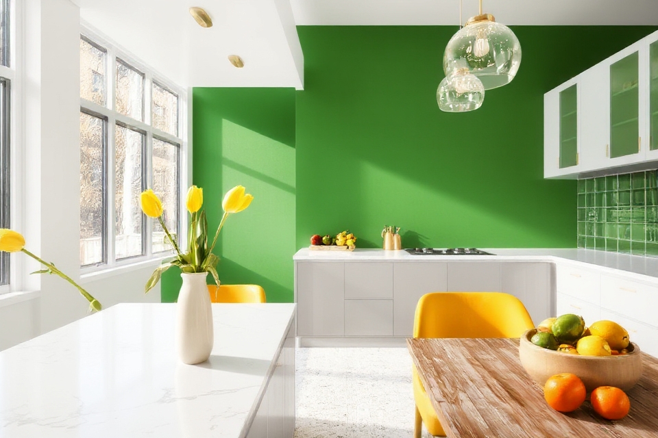 bold colors enhance kitchens
