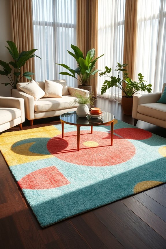 bright rugs enhance dark floors