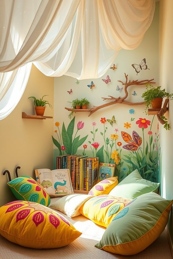 caterpillar themed cozy reading nook