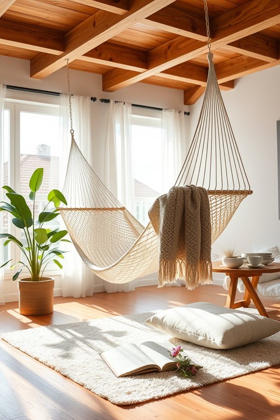 ceiling mounted hammock relaxation area