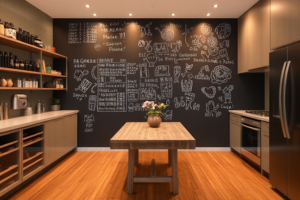 chalkboard wall enhances kitchen