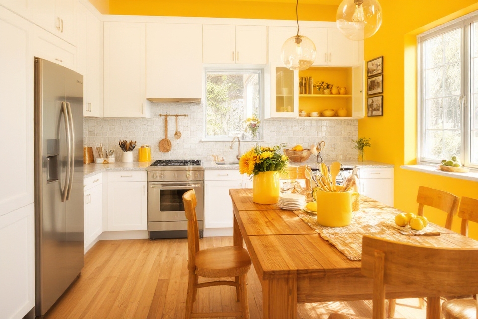 cheerful bright yellow kitchens