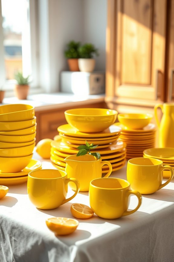 cheerful lemon yellow dishware decor
