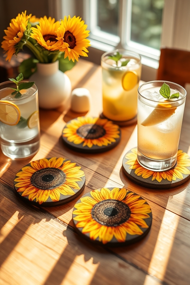 cheerful sunflower coasters celebrate summer