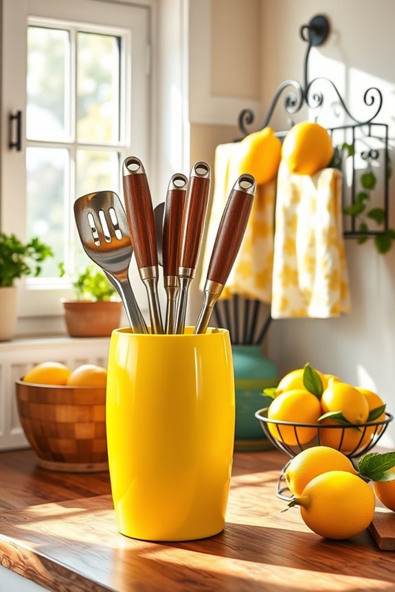 cheerful yellow utensil holders