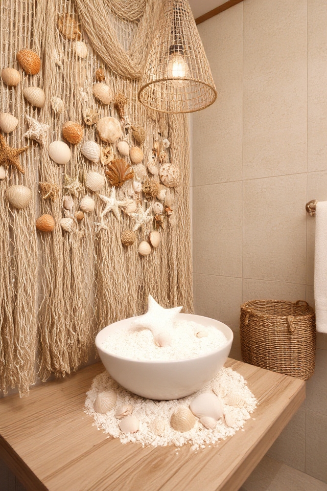 coastal fishnet seashell decor