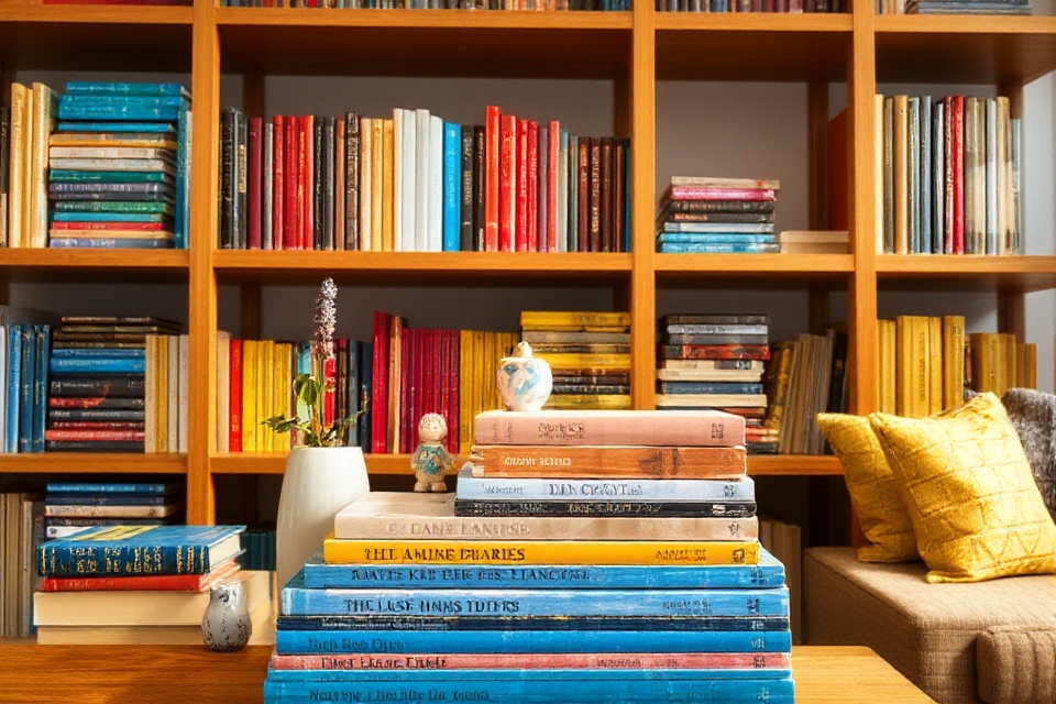 colorful book display arrangement
