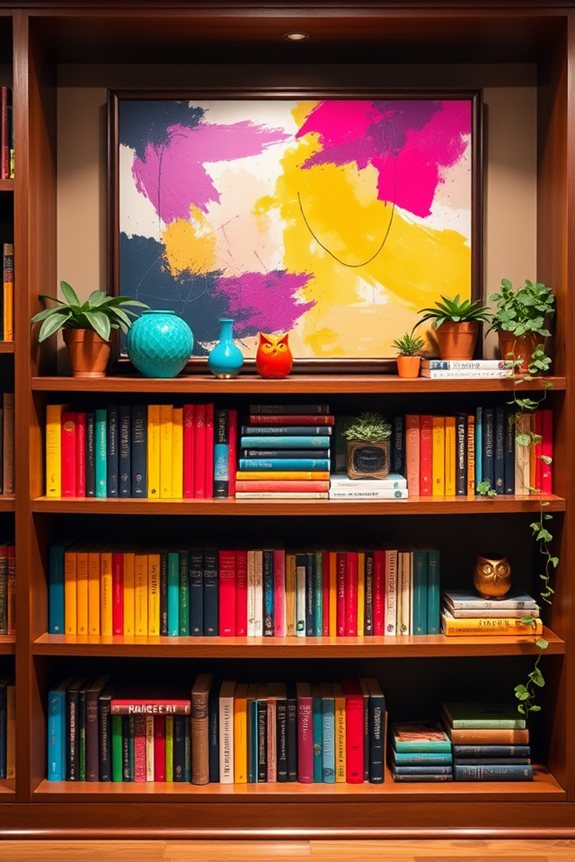 colorful bookshelf styling tips