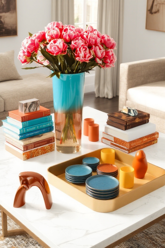colorful coffee table styling