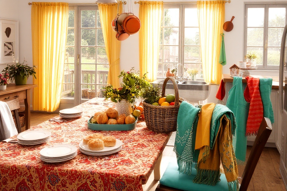 colorful kitchen textiles brighten