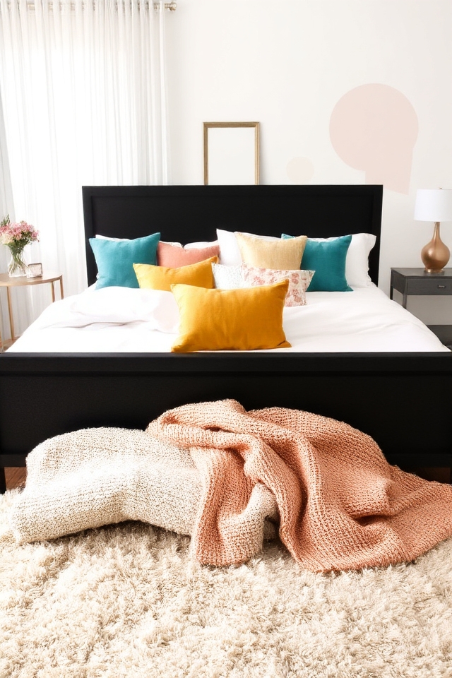 colorful pillows enhance bedding