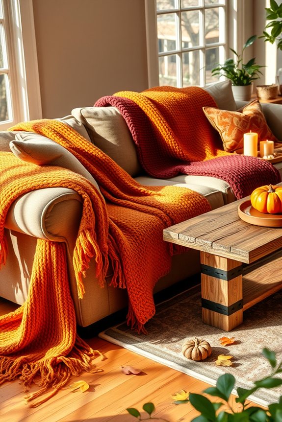 cozy autumn decor blankets