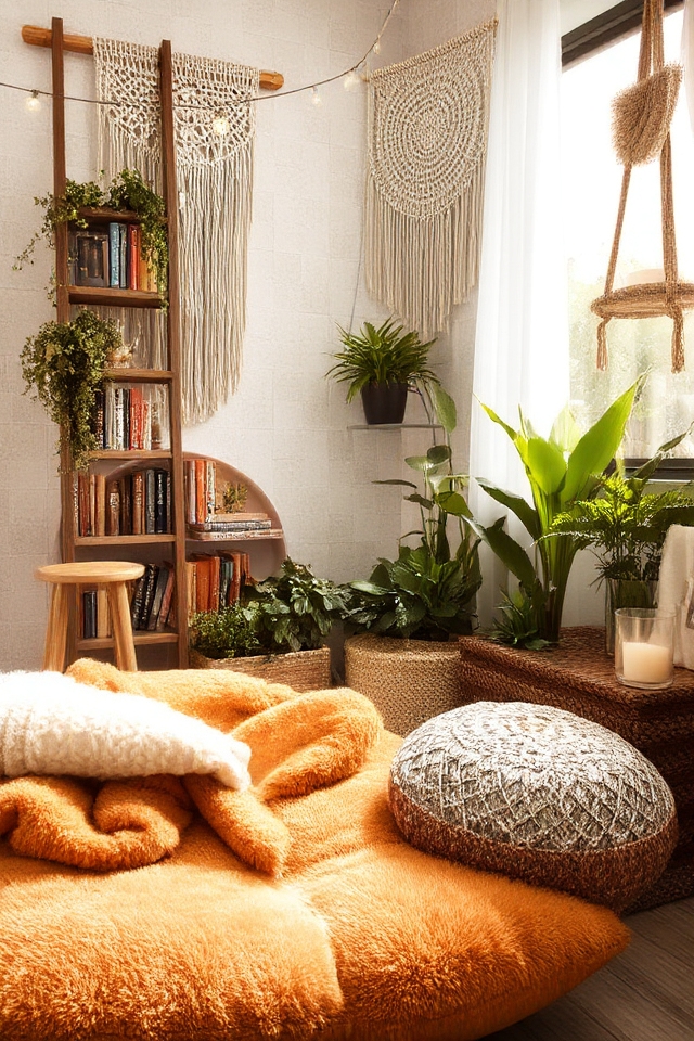 cozy boho reading nook