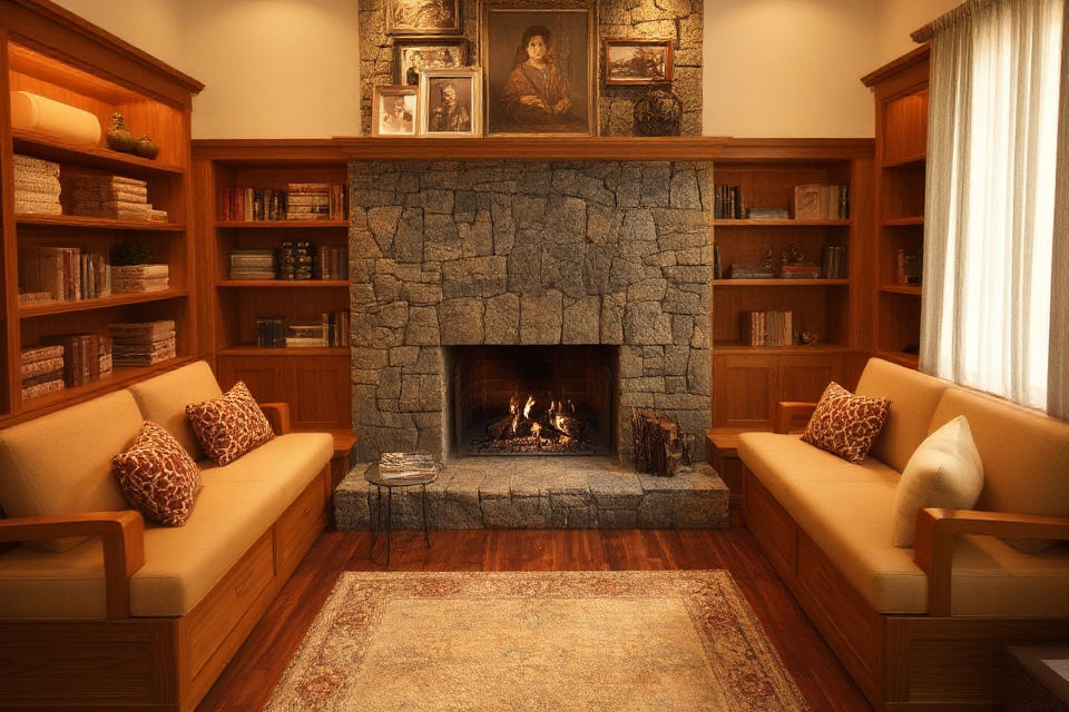 cozy built in fireplace seating
