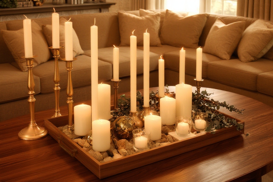 cozy candle arrangement display