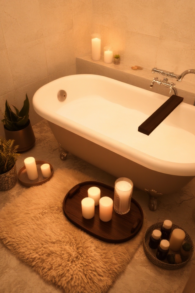 cozy candlelit bathroom ambiance