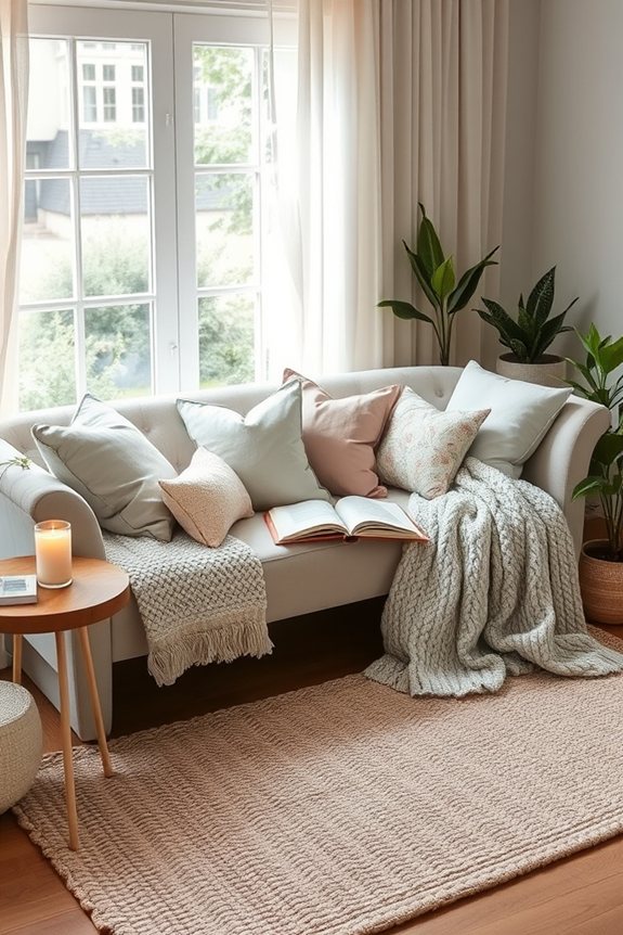 cozy cushioned reading nook