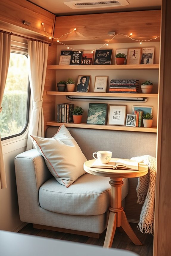 cozy motorhome reading corner