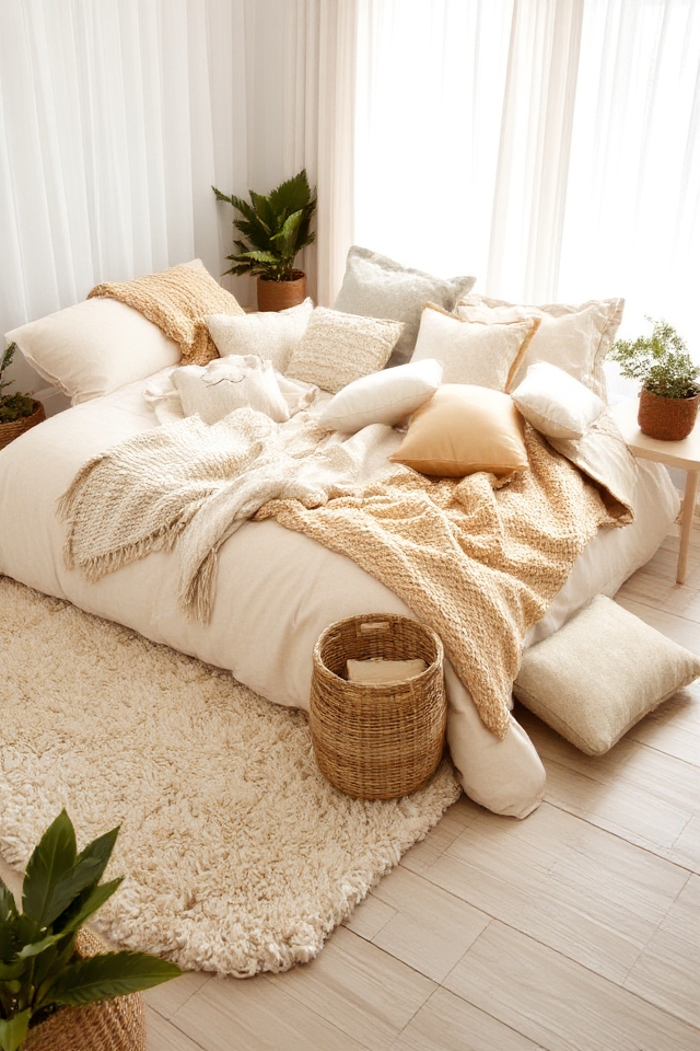 cozy neutral bedroom textures