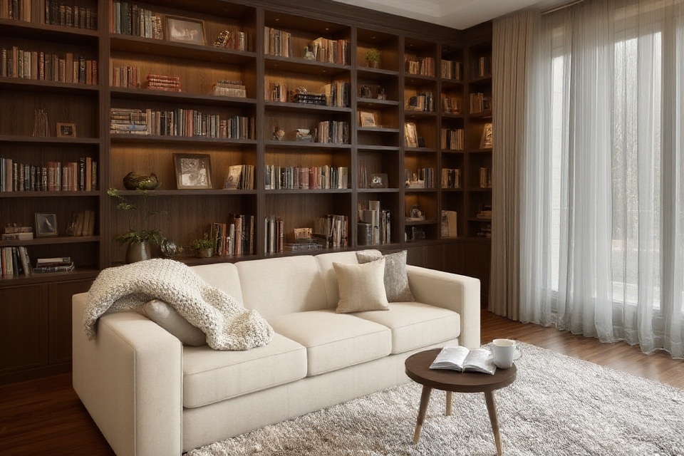 cozy organized bookshelf installation