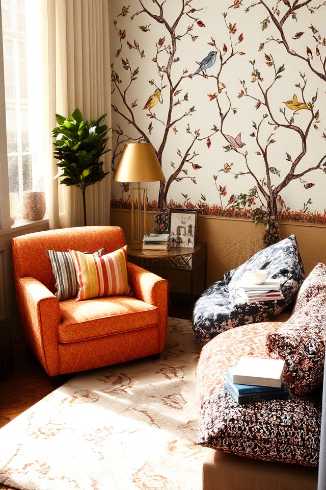 cozy patterned reading nook