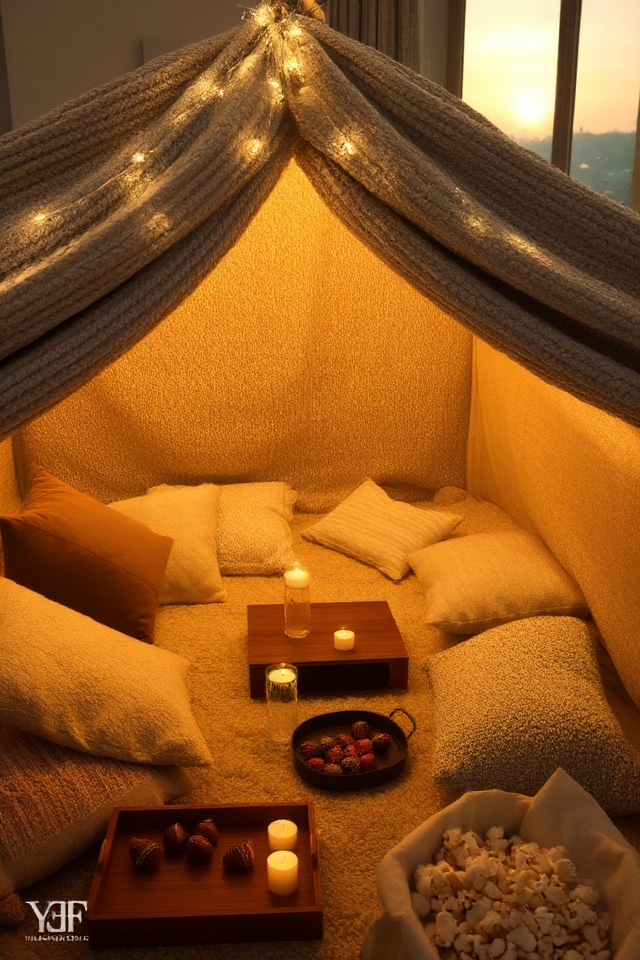 cozy romantic blanket fort