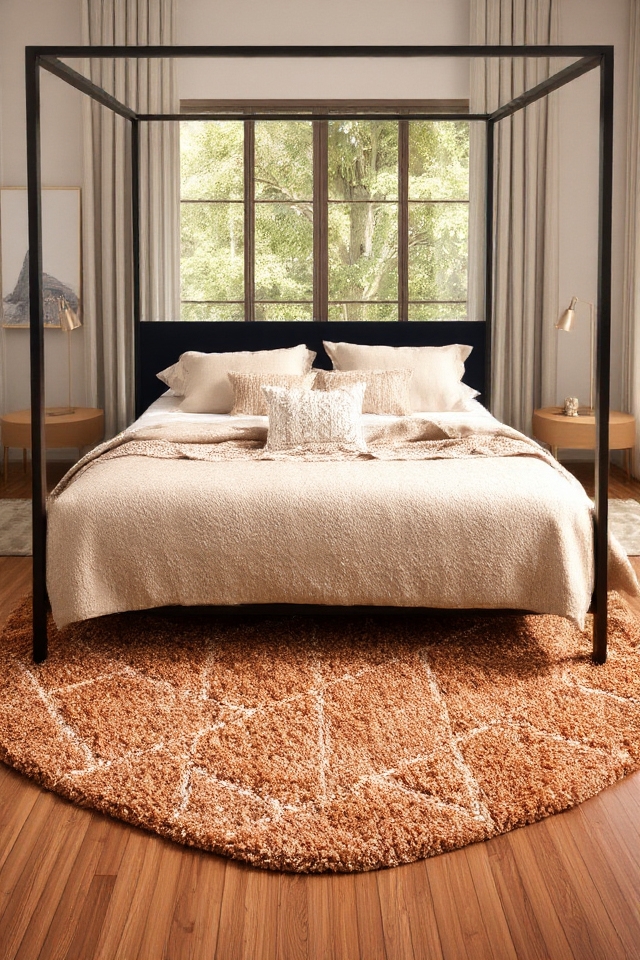 cozy rug enhances bedroom aesthetic