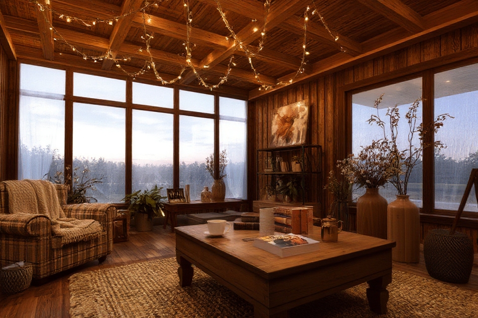 cozy rustic string lights