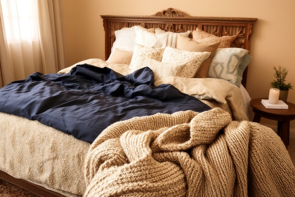 cozy textured bedding layers