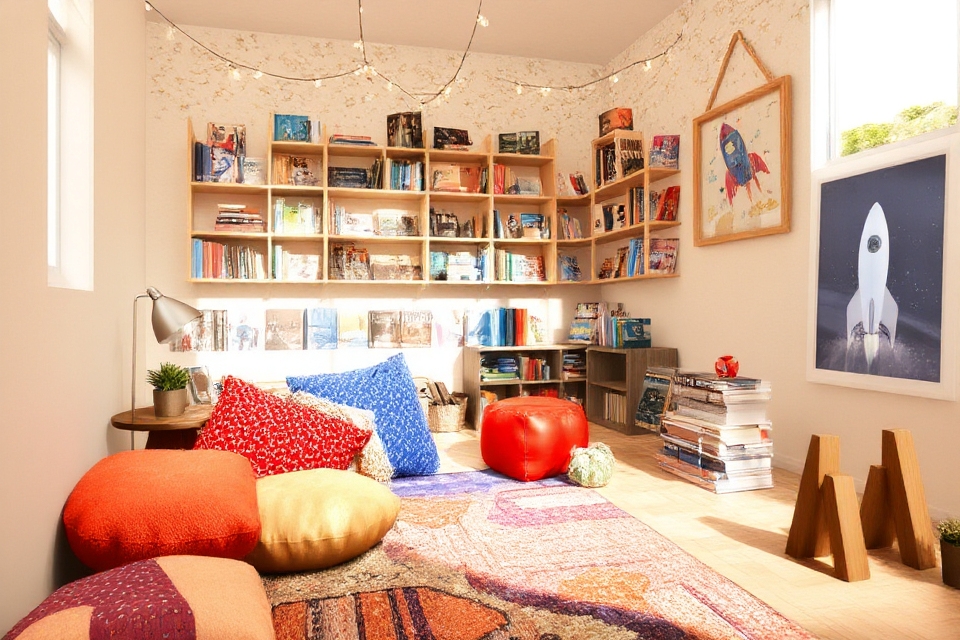 cozy themed reading nook