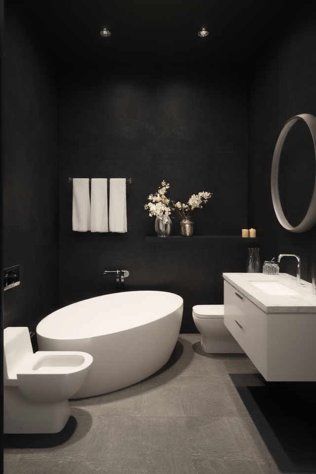 dark bathroom with white accents