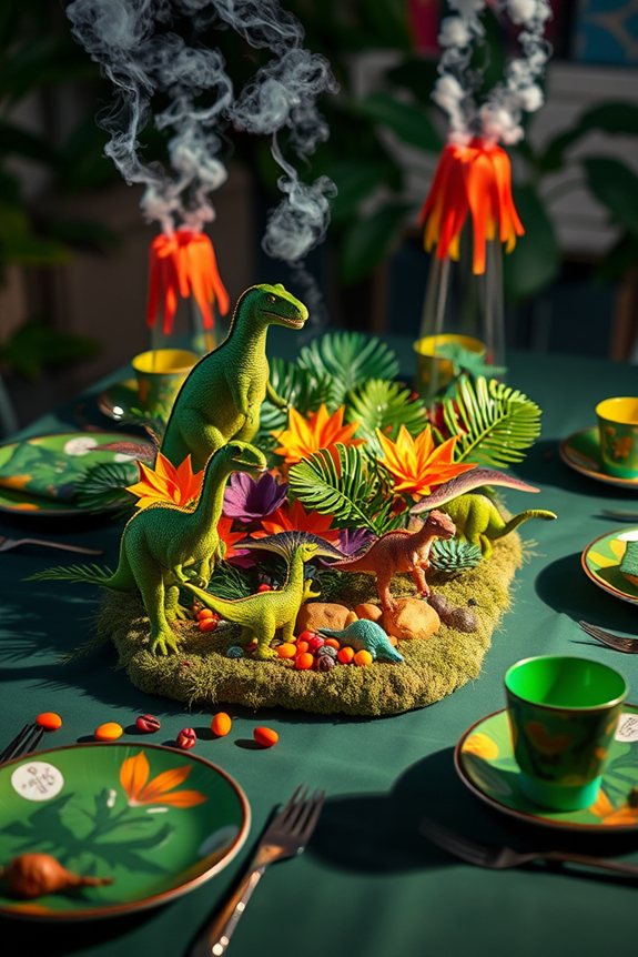 dinosaur themed vibrant centerpieces