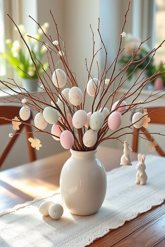egg decorated branch centerpiece