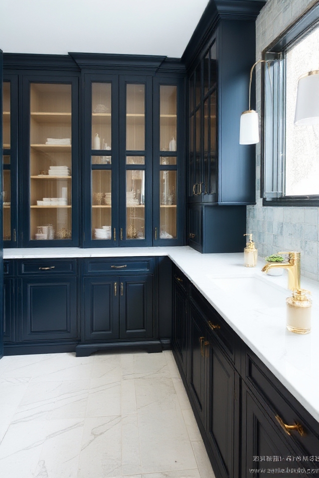 elegant dark teal cabinetry