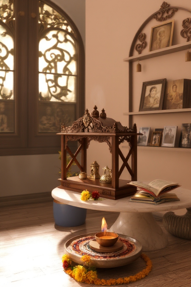 elegant handcrafted wooden mandir