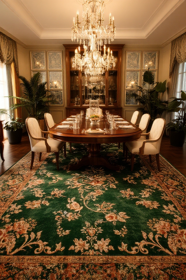 elegant rug enhances dining