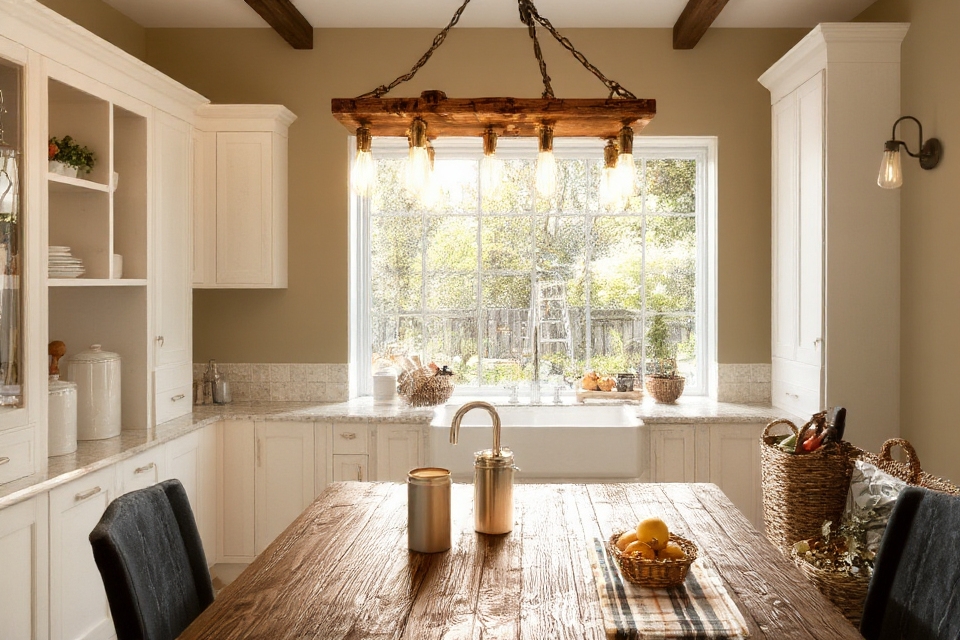 farmhouse lighting adds charm