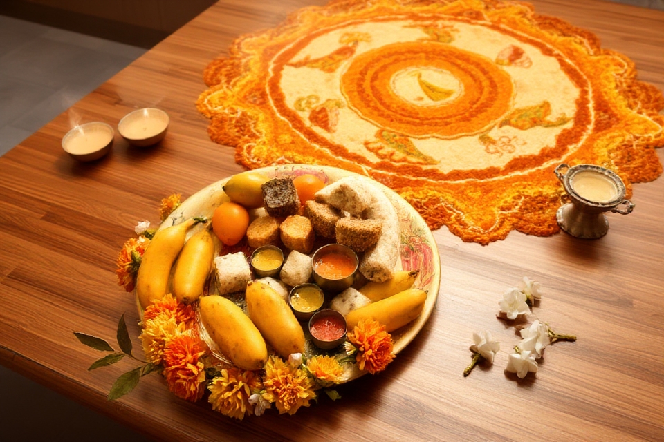 festive puja thalis display