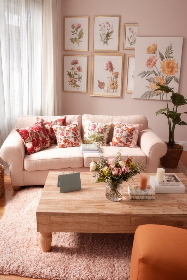 floral prints enhance pink living