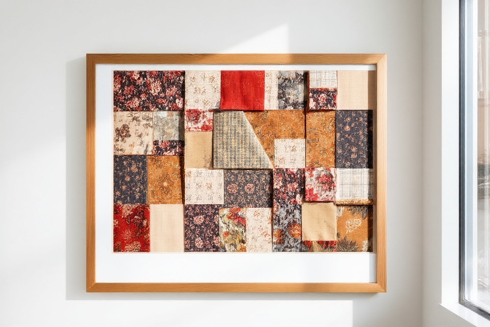 framed fabric collage creation