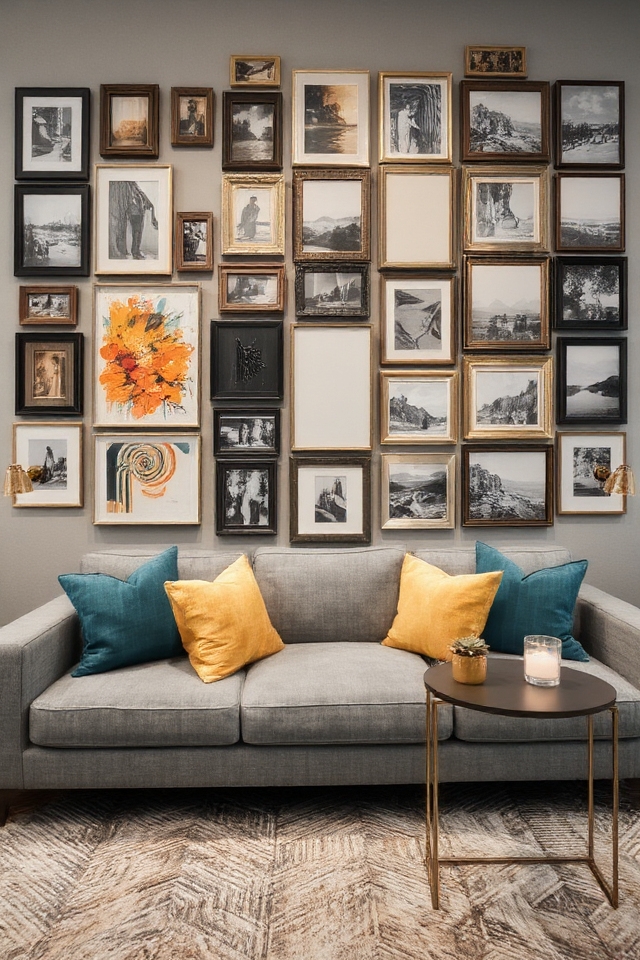 gallery wall for grey couch