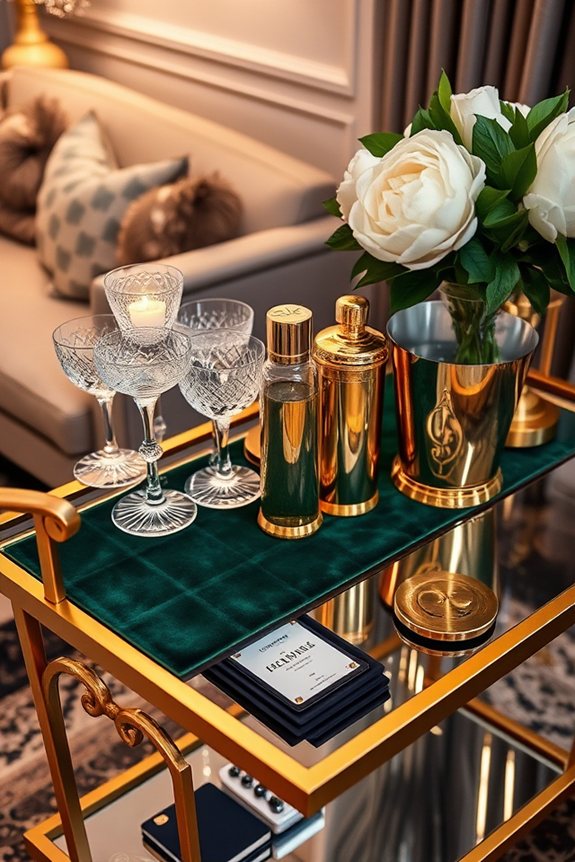glamorous metallic bar cart