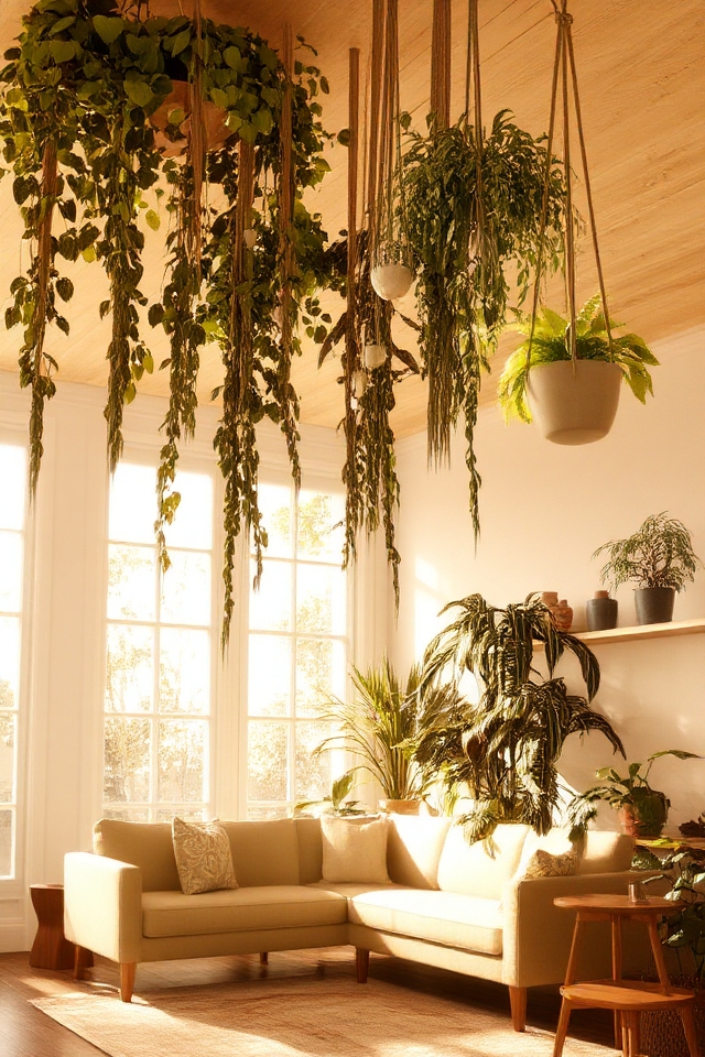 hanging greenery enhances decor