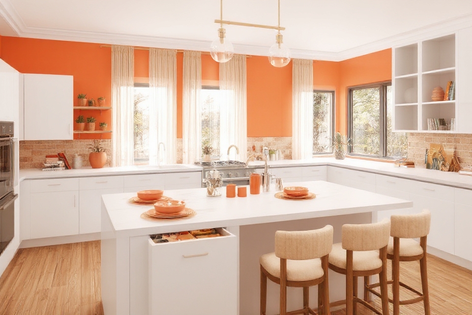 inviting warm coral kitchen