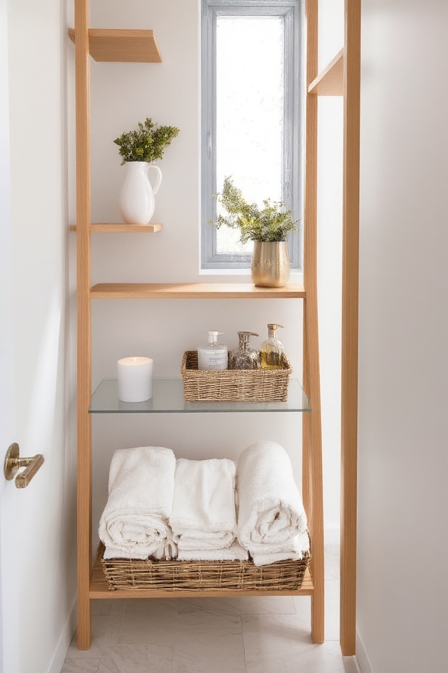 ladder shelves for narrow bathrooms